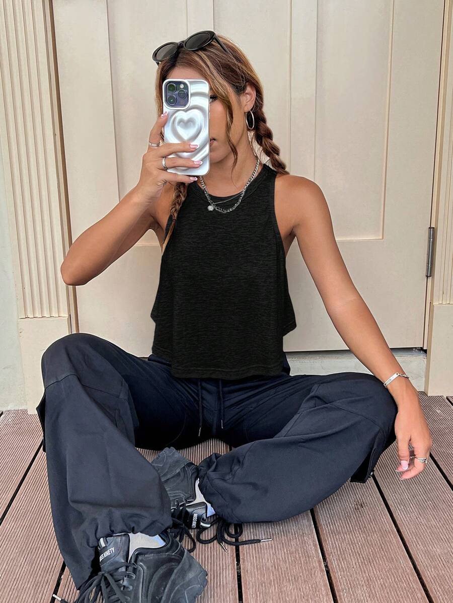 SHEIN EZwear Solid Tank Top - Dark Grey - View 1