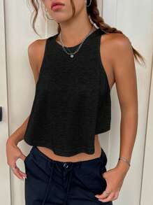 SHEIN EZwear Solid Tank Top - Dark Grey - View 3