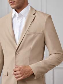 GENTILAND 男士素色單排釦西裝外套&西裝褲 - 卡其色 - 查看 4