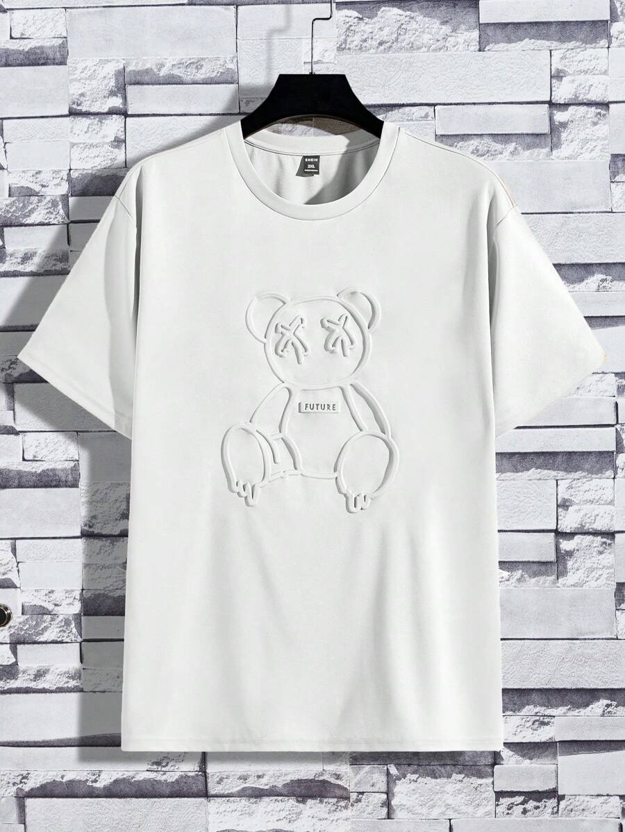 EASEVO Hombres talla grande Camiseta con patrón de oso - Blanco - Ver 1