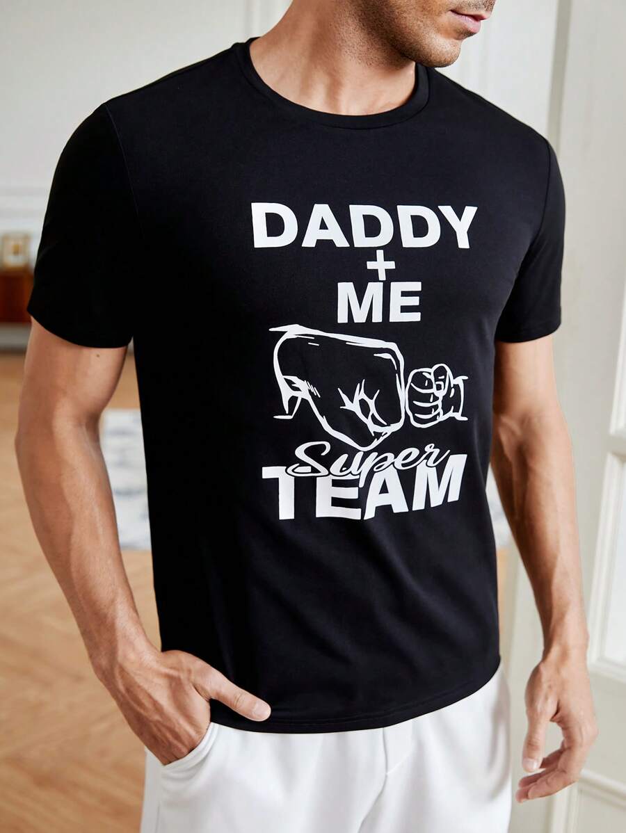 GENTILAND Men Slogan Graphic Tee - Black - View 1