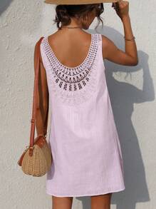 SHEIN LUNE 拼接水溶蕾絲背心連衣裙 - 紫色 - 查看 1