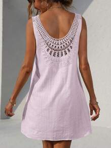 SHEIN LUNE 拼接水溶蕾絲背心連衣裙 - 紫色 - 查看 2