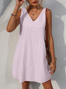 SHEIN LUNE 拼接水溶蕾絲背心連衣裙 - 紫色 - 查看 6