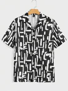 GENTILAND Men Allover Print Shirt - Black and White - View 1