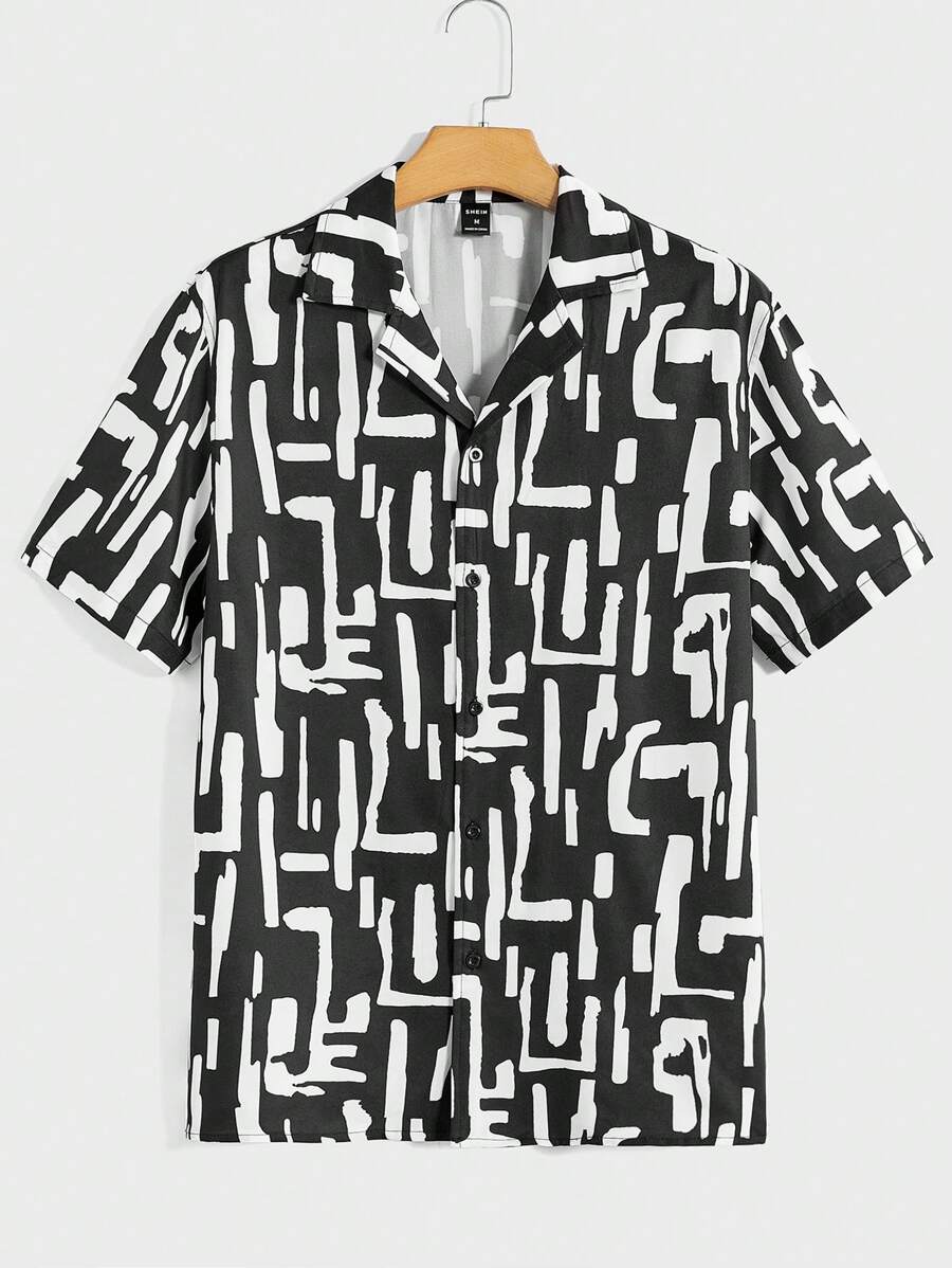 GENTILAND Men Allover Print Shirt - Black and White - View 1