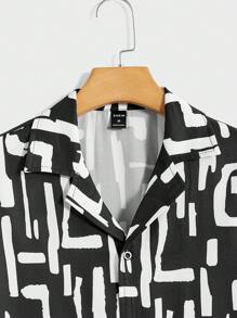 GENTILAND Men Allover Print Shirt - Black and White - View 4