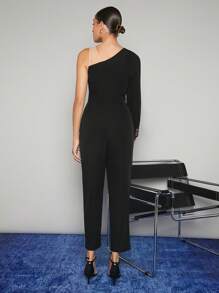 Maija Vai không đối xứng Khối màu Áo liền quần - màu đen - Xem 2