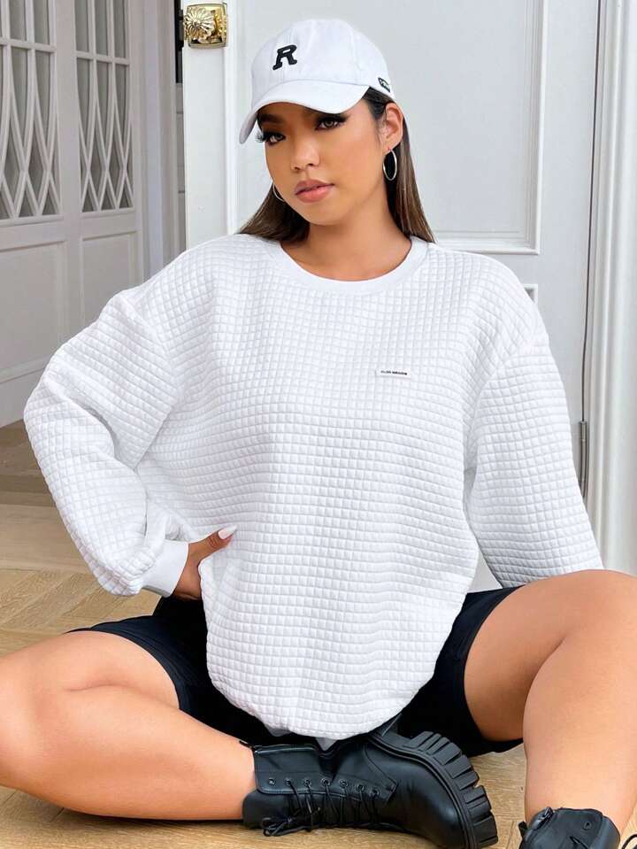 SHEIN EZwear 文字パッチ ドロップショルダー ジッパーアップ スウェ SHEIN EZwear 文字パッチ ドロップショルダー ジッパーアップ スウェ