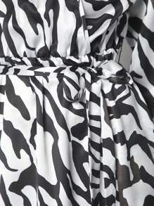 Maija Zebra Striped Split Thigh Belted Dress - Black and White - View 4