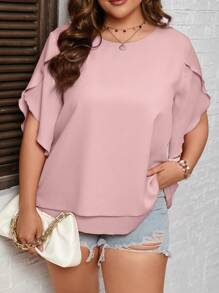SHEIN LUNE Plus Petal Sleeve Blouse - Dusty Pink - View 1