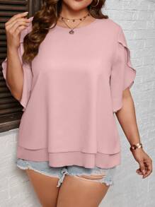 SHEIN LUNE Plus Petal Sleeve Blouse - Dusty Pink - View 4