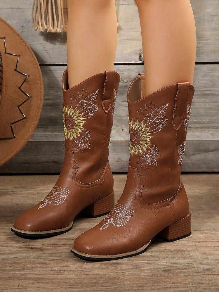 Women's Equestrian Boots Western Style Floral Embroidery Cowgirl Boots, Cowboy Boots For Women - Brown - View 4