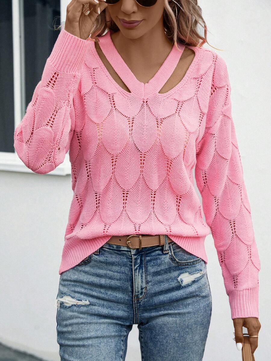 EMERY ROSE Áo len chui đầu dệt kim họa tiết chấm bi, khoét vai, kiểu dáng mùa thu đông. - Hồng - Xem 1