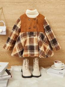 SHEIN 女小童格紋雙排釦外套無毛衣 - 彩色 - 查看 1