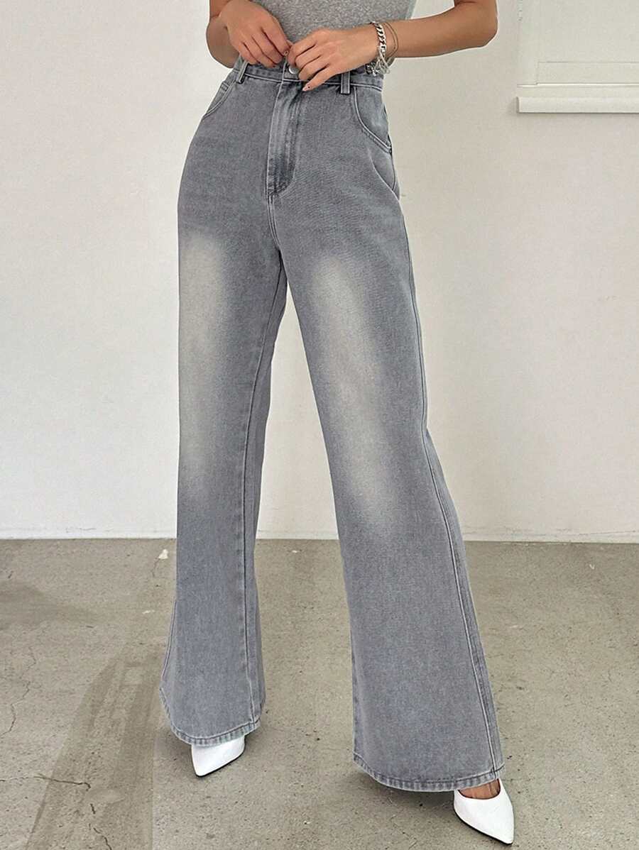 DAZY 高腰牛仔喇叭褲 - 淺色水洗藍 - 查看 1