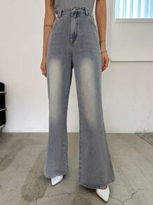 DAZY 高腰牛仔喇叭褲 - 淺色水洗藍 - 查看 2