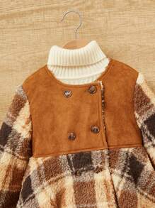 SHEIN 女小童格紋雙排釦外套無毛衣 - 彩色 - 查看 3