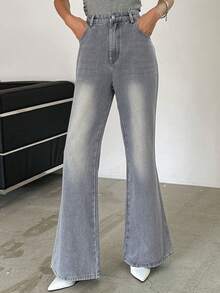 DAZY 高腰牛仔喇叭褲 - 淺色水洗藍 - 查看 3