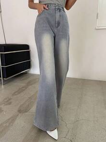 DAZY 高腰牛仔喇叭褲 - 淺色水洗藍 - 查看 6