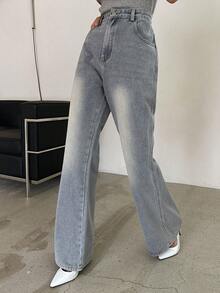 DAZY 高腰牛仔喇叭褲 - 淺色水洗藍 - 查看 7