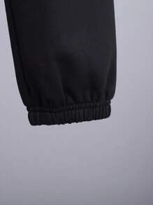 SHEIN 男大童標語圖案T恤&腰部抽繩衛褲 - 卡其色 - 查看 4