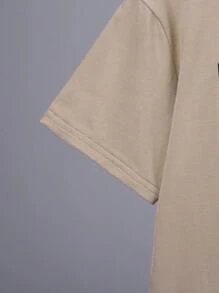 SHEIN 男大童標語圖案T恤&腰部抽繩衛褲 - 卡其色 - 查看 6