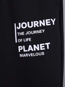 SHEIN 男大童標語圖案T恤&腰部抽繩衛褲 - 卡其色 - 查看 10