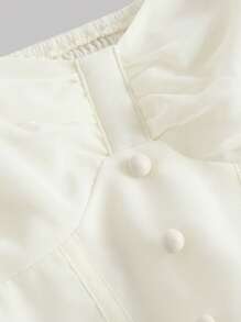 SHEIN MOD Sweetheart Neck Lantern Sleeve Ruched Bustier Button Front Milkmaid Dress - Beige - View 4