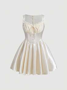 SHEIN MOD Ren Nếp gấp Phần Ngực Tie Trước Đầm - Màu be - Xem 1