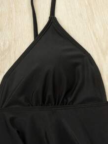 Dalmatian Print Ruffle Hem Tankini - Black and White - View 4