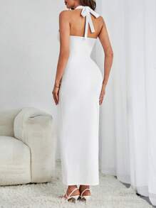 SHEIN Tall 素色繞頸露背緊身洋裝 - 白色 - 查看 2
