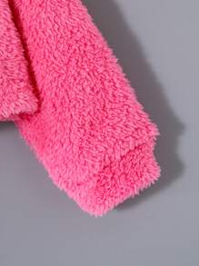 SHEIN Leap Crew 女小童素色落肩袖絨毛運動衫 - 玫紅色 - 查看 4