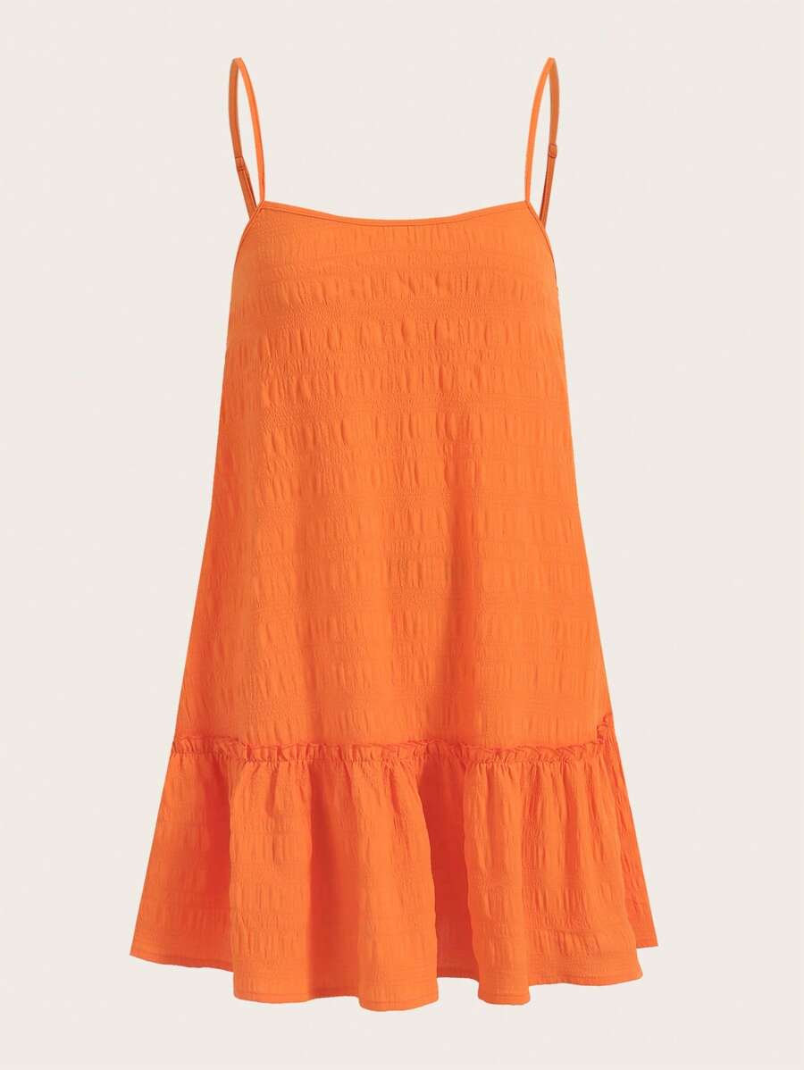 SHEIN EZwear Solid Ruffle Hem Cami Dress - Orange - View 1