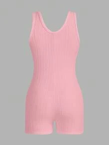 SHEIN ICON Solid Unitard Romper - Baby Pink - View 3