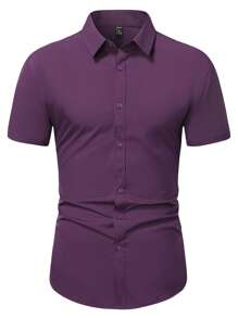 Manfinity Mode Men Solid Button Up Shirt - Purple - View 5