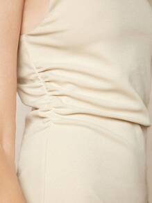 BizChic Mock Neck Chain Detail Bodycon Dress - Beige - View 4