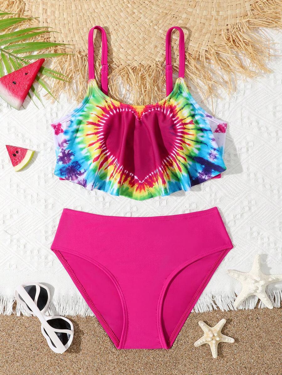 少女扎染心形印花比基尼套装夏日海滩 - 彩色 - 查看 1