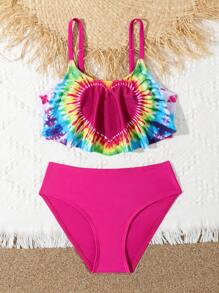 少女扎染心形印花比基尼套装夏日海滩 - 彩色 - 查看 5