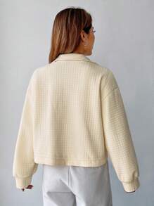 Muchica 翻蓋口袋落肩袖抽繩下擺拉鏈開襟夾克 - 米色 - 查看 3