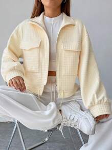 Muchica 翻蓋口袋落肩袖抽繩下擺拉鏈開襟夾克 - 米色 - 查看 6