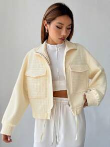 Muchica 翻蓋口袋落肩袖抽繩下擺拉鏈開襟夾克 - 米色 - 查看 2