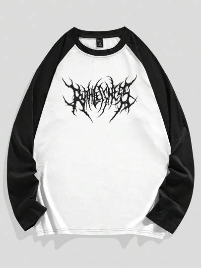 Academia Men Letter Graphic Raglan Sleeve Tee, School, Fall