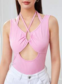 SHEINNeu Cut Out Crisscross Front Tank Top - Baby Pink - View 3