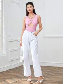 SHEINNeu Cut Out Crisscross Front Tank Top - Baby Pink - View 5