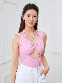 SHEINNeu Cut Out Crisscross Front Tank Top - Baby Pink - View 6