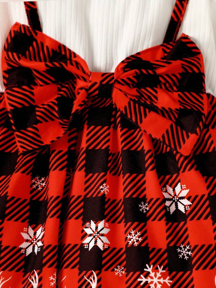 Baby Girl 2 In 1 Christmas Print Bow Front Dress & Headband