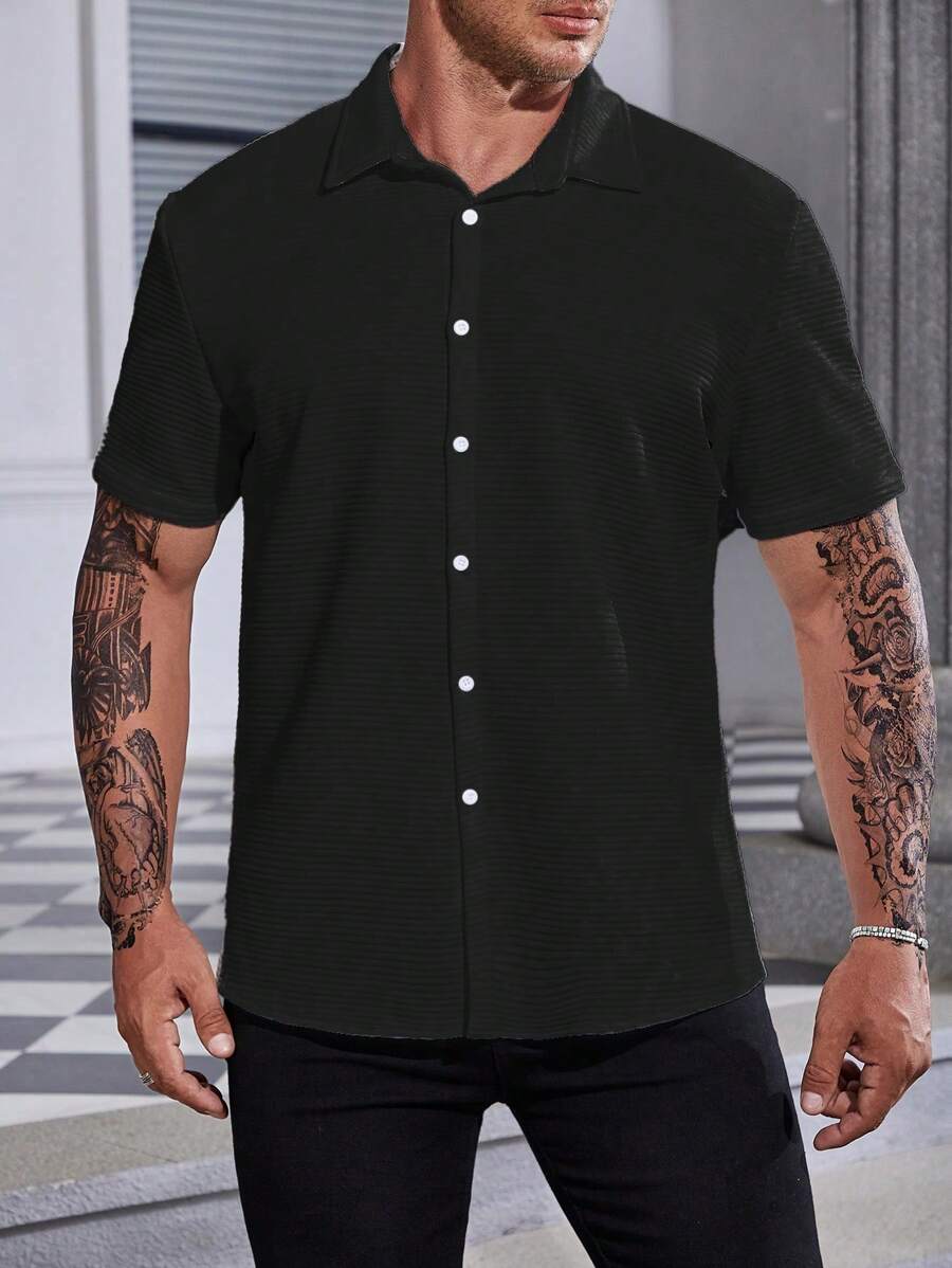 Manfinity Men Plus Solid Button Up Shirt | SHEIN USA