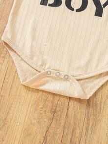 SHEIN Baby Boy Letter Graphic Bodysuit & Fake Button Sweatpants - Apricot - View 4