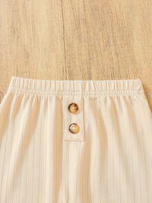 SHEIN Baby Boy Letter Graphic Bodysuit & Fake Button Sweatpants - Apricot - View 5